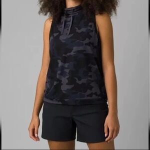PRANA CozyUp Barmsee Tank Top Shirt Gray Black Nautical Camo